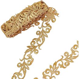 NBEADS About 4.37 Yards(4m) Gold Embroidery Polyester Ribbons, 1.38" Wide Metallic Lace Trim Iron on Metallic Flower Lace for Sewing Costumes Gowns Home Decor Garment Accessories