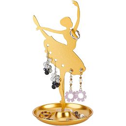 FINGERINSPIRE Dancer Shape Earring Display Stands Metal 8.2 inch High Golden 6 Holes Earring Storage Tray Jewelry Display Holder for Long Earrings Ear Studs Rings Jewelry Tower for Retail Trade Show