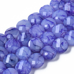 ARRICRAFT Opaque Baking Painted Crackle Glass Beads Strands, Flat Round, Faceted, Medium Slate Blue, 8x5mm, Hole: 1.2mm, about 51pcs/strand, 15.47 inch~5.67 inch(39.3cm~39.8cm)