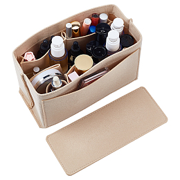 WADORN Wool Felt Purse Organizer Insert, Toiletry Bag in Bag Accessories, with Rectangle Bottom Shaper, Light Khaki, 26x12x14.5cm