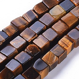 Honeyhandy Natural Tiger Eye Beads Strands, Cube, 5.5~6.5x5.5~6.5x5.5~6.5mm, Hole: 0.8mm, about 62pcs/strand, 15.63 inch(39.7cm)