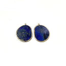 Honeyhandy Natural Lapis Lazuli Pendants, with Brass Findings, Golden, 33.5~34x27x2mm, Hole: 1.5mm