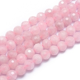 Honeyhandy Natural Rose Quartz Beads Strands, Faceted, Round, 6mm, Hole: 0.8mm, about 67pcs/strand, 15.7 inch(40cm)