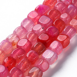 Honeyhandy Natural Agate Beads Strands, Dyed & Heated, Cube, Cerise, 5~8x4~8x4~6mm, Hole: 1.2mm, about 50pcs/strand, 14.76 inch(37.5cm)