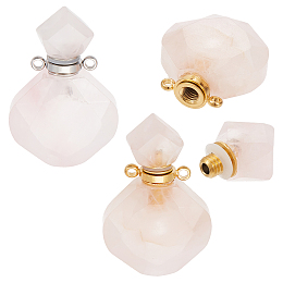 Unicraftale 2Pcs 2 Colors  Rhombus Natural Rose Quartz Perfume Bottle Pendants, with 304 Stainless Steel Findings, Faceted, Golden & Stainless Steel Color, 26~27x17~17.5x8~8.5mm, Hole: 1.4mm, Capacity: about 2ml(0.06 fl. oz), 1pc/color