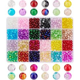 PandaHall Elite 1080pcs Crackle Glass Beads, 24 Colors 6mm Lampwork Crystal Bead Round Loose Beads Handcrafted Bracelet Beads for Summer Beading Friendship Bracelet Mother Jewelry Making