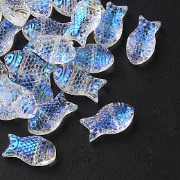 Honeyhandy 35Pcs Transparent Spray Painted Glass Beads, Fish, Clear AB, 15x8x5mm, Hole: 1mm