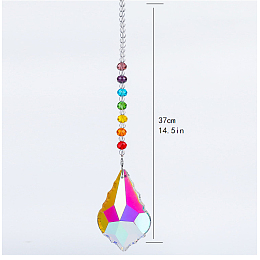 Honeyhandy Chakra Theme K9 Crystal Glass Big Pendant Decorations, Hanging Sun Catchers, Maple Leaf, Colorful, 37cm