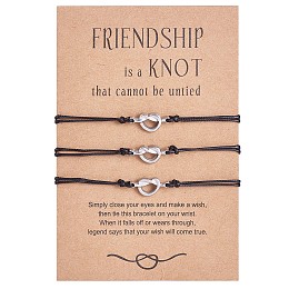 Arricraft 3Pcs 3 Style 430 Stainless Steel Knot Heart Link Braided Bead Bracelets Set, Match Adjustable Bracelets for Best Friends Couple Family, Stainless Steel Color, 7-1/8~11-3/4 inch(18~30cm), 1Pc/style