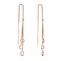 SHEGRACE Brass Stud Earring, Ear Threads, with Curb Chains and Round Beads, Ring, Rose Gold, 111mm