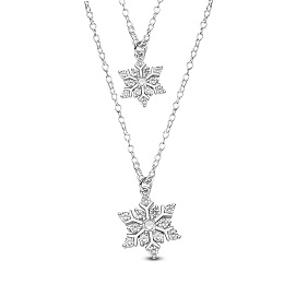 Arricraft Brass Tiered Necklaces, Layered Necklaces, with Grade AAA Cubic Zirconia and Cable Chains, Snowflake, Platinum, 17.32 inch(44cm), Snowflake: 16.4x15mm and 12.7x11.1mm