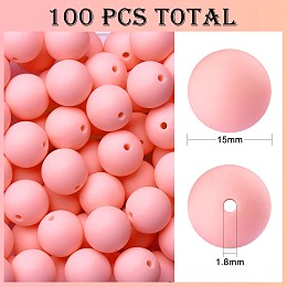 Honeyhandy 100Pcs Silicone Beads Round Rubber Bead 15MM Loose Spacer Beads for DIY Supplies Jewelry Keychain Making, Pink, 15mm