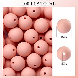 Honeyhandy 100Pcs Silicone Beads Round Rubber Bead 15MM Loose Spacer Beads for DIY Supplies Jewelry Keychain Making, Light Salmon, 15mm