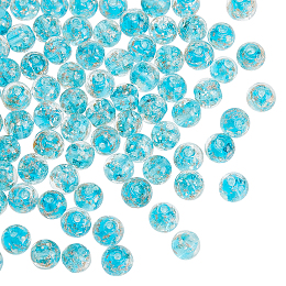 Nbeads Luminous Handmade Gold Sand Lampwork Beads, Round, Deep Sky Blue, 8x7mm, Hole: 1.6mm, 80pcs/box