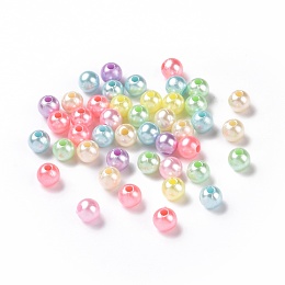 Honeyhandy Imitation Pearl Acrylic Beads, Round, Mixed Color, 6x5.5mm, Hole: 1.8mm, about 5555pcs/500g