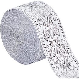 GORGECRAFT 7.7 Yards Metallic Sliver Ethnic Jacquard Ribbon 1.3" Wide Double Side Floral Embroidery Bohemian Woven Ribbons White Fringe Band Fabric Trim for DIY Sewing Crafts Clothing Curtain