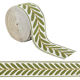 Olycraft Polyester Ribbons, Jacquard Ribbon, Tyrolean Ribbon, Garment Accessories, Leaf Pattern, Lime Green, 2-3/8 inch(60mm), about 10.94 Yards(10m)/Set