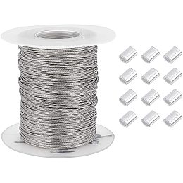 PandaHall Elite 328 Feet/109 Yards 0.6mm Heavy Duty Picture Hanging Wire, 304 Stainless Steel Photo Frame Hanging Wire with 30 pcs Aluminum Crimping Loop Sleeve for Mirrors Frames, Load Capacity 13.8LB