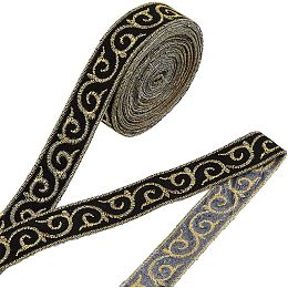 SUPERFINDINGS 4.27 Yards(3.9m) Chinese Style Embroidery Jacquard Ribbon Width 2cm Black Golden Auspicious Cloud Embroidery Ribbons Vintage Lace Cloth Ribbons Fabric Trim for DIY Clothing Decorations