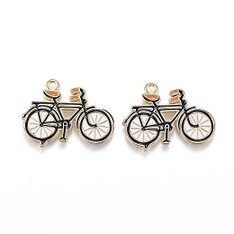 Honeyhandy Light Gold Plated Alloy Jewelry Enamel Pendants, Bicycle, Black, 19x28.5x1.5mm, Hole: 1.8mm