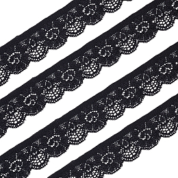 BENECREAT Guipure Stretch Lace Trim, Polyester Lace Ribbon, Flower Pattern, Garment Accessories, Black, 1 inch(25mm)