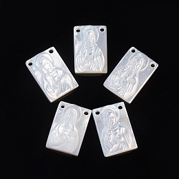 Honeyhandy Natural White Shell Pendants, Religion, Rectangle with Virgin Mary, 11.5x8x2.5mm, Hole: 1mm