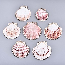 Honeyhandy Electroplate Sea Shell Pendants, with Light Gold Iron Findings, Colorful, 40~60x35~60x3~6mm, Hole: 1.6mm