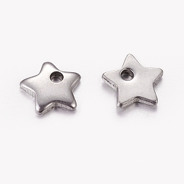 Honeyhandy 304 Stainless Steel Charms, Five-pointed Star, Stainless Steel Color, 6x6x1mm, Hole: 0.5mm