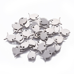 Honeyhandy 201 Stainless Steel Charms, Fish, Stainless Steel Color, 10x9x1mm, Hole: 1.4mm