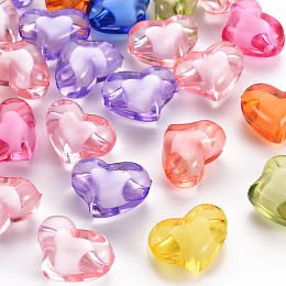 ARRICRAFT Transparent Acrylic Beads, Bead in Bead, Heart, Mixed Color, 15.5x21.5x12mm, Hole: 3mm, about 213pcs/500g