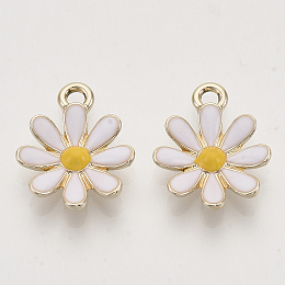 Honeyhandy Light Gold Plated Alloy Pendants, with Enamel, Flower, White, 17.5x14.5x3mm, Hole: 2mm