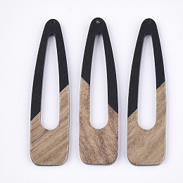 Honeyhandy Resin & Wood Big Pendants, Snap Hair Clip Shape, Black, 66~66.5x17x3~3.5mm, Hole: 1.5mm