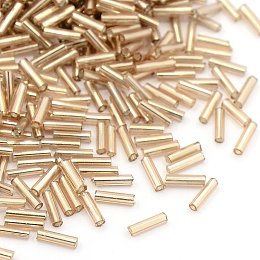 Honeyhandy Glass Bugle Beads, Silver Lined, Wheat, 6~8x1.8mm, Hole: 0.6mm, about 1250pcs/50g