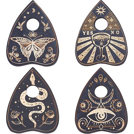 CREATCABIN 4Pcs Wood Crystal Holder Planchette Mini Crystal Sphere Display Stand Witch Stuff Decor Carving Gifts Supplies Tools Small Tray Altar Decor Magic for Crystal Ball Stones Divination(Black)