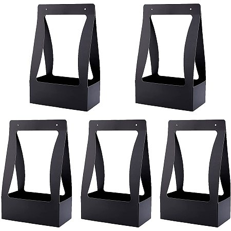 NBEADS 5 Pcs Foldable Cupcake Boxes, Black Paper Storage Box Portable Handle Pastry Container Inspissate Paper Box for Wedding Birthday Party Favor Packing, 22.2x11.9x35.4cm