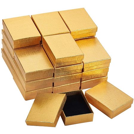 BENECREAT 24 Pack 3.5x2.7x1 Gold Kraft Cardboard Jewelry Boxes with Thick Sponges Necklace Ring Gift Box for Anniversaries, Weddings, Birthdays