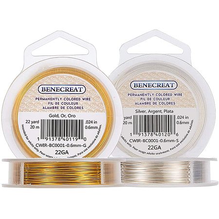 Beebeecraft BENECREAT 2 Rolls 22-Gauge Tarnish Resistant Silver/Gold Coil  Wire, 132-Feet/44-Yard in Total