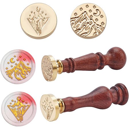 CRASPIRE Wax Seal Stamp Set, 2 Pieces Vintage Sealing Wax Stamps Copper Seals + 2 Wooden Handle, Wax Stamp Kit for Wedding Invitations Cards Envelopes Wine Packages- Mountain Theme
