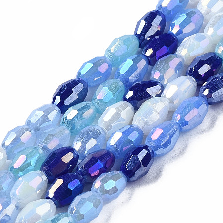 ARRICRAFT Electroplate Glass Beads Strands, AB Color Plated, Faceted, Rice, Royal Blue, 4.5x3mm, Hole: 0.7mm, about 96~100pcs/Strand, 15.75 inch~17.32 inch(40~44cm)