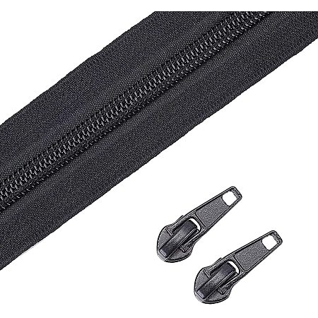 BENECREAT 30 Yard/27m Nylon Closed-end Zipper #5 Black Nylon Zippers Sewing Zippers with 30PCS Alloy Zipper Puller for Tailor Sewing Crafts