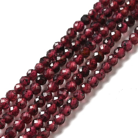 Honeyhandy Natural Garnet Beads Strands, Faceted, Round, 2~2.5mm, Hole: 0.4mm, about 191pcs/strand, 15.35''(39cm)
