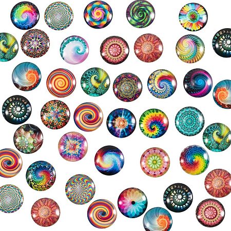 PH PandaHall 70pcs 70 Styles Swirl Glass Cabochons Colorful Rainbow Half Round Tiles 25mm Kaleidoscope Glass Cabochons Dome Gems for Photo Cameo Pendant Jewelry Making Handcrafts Scrapbooking