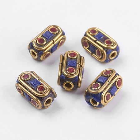 ARRICRAFT Handmade Indonesia Beads, with Brass Findings, Nickel Free, Raw(Unplated), Cuboid, Colorful, 15x7.5x8.5~9mm, Hole: 2mm