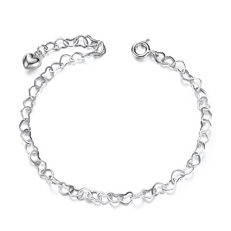 SHEGRACE Attractive 925 Sterling Silver Bracelets, Heart, Platinum, 7-5/8 inch(195mm)