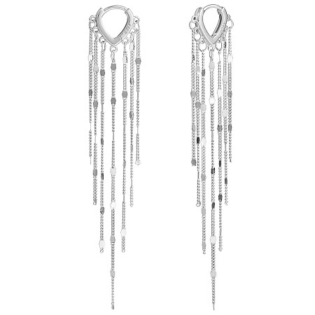 Arricraft 925 Silver Chain Tassel Dangle Hoop Earrings, Long Tassel Drop Earrings for Women, Platinum, 88x14.7mm, Pin: 1.1mm