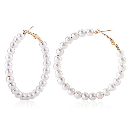 Arricraft Natural Shell Pearl Beaded Big Hoop Earrings, Alloy Jewelry for Women, Golden, 53.5mm, Pin: 0.8mm