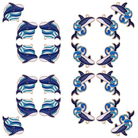 Arricraft 20Pcs Whale Enamel Charm Pendant Blue Whales Fish Charm Sea Animal Pendant for Jewelry Necklace Bracelet Earring Making Crafts, Golden, 35x22mm, Hole: 2mm
