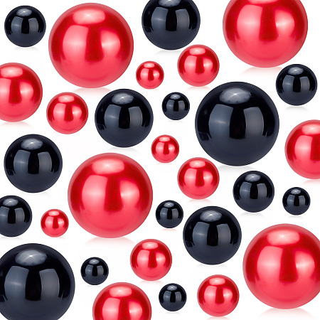 PandaHall Elite ABS Plastic Imitation Pearl Beads, No Hole, Round, Red, 10~30mm, 148pcs/set