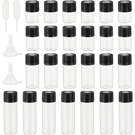 PandaHall Elite 52pcs Sample Bottle Kits, 40pcs Mini Vials Jars 1/2/3/5ml Clear Glass Bottlewith White Caps 10pcs Drapper 2pcs Funnel for Sample Liquid Hold Storage Travel Use