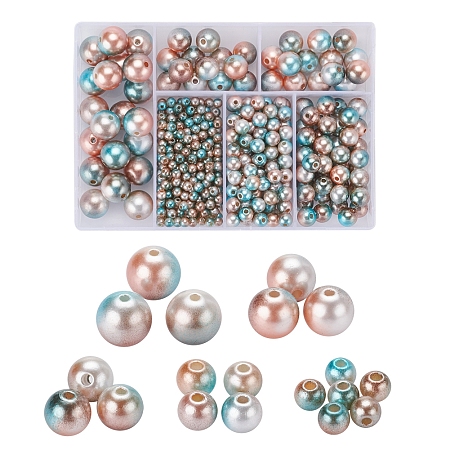 ARRICRAFT 497Pcs 5 Style Rainbow ABS Plastic Imitation Pearl Beads, Gradient Mermaid Pearl Beads, Round, Colorful, 4~12x3.5~11.5mm, Hole: 1.2~2mm